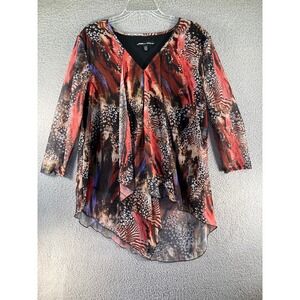 Jillian Tracy Women's High Low Top/Tunic Size Large Colorful Leopard Print Lined